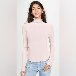 NWT Free People Waffle Knit Pink Mock Neck Thermal